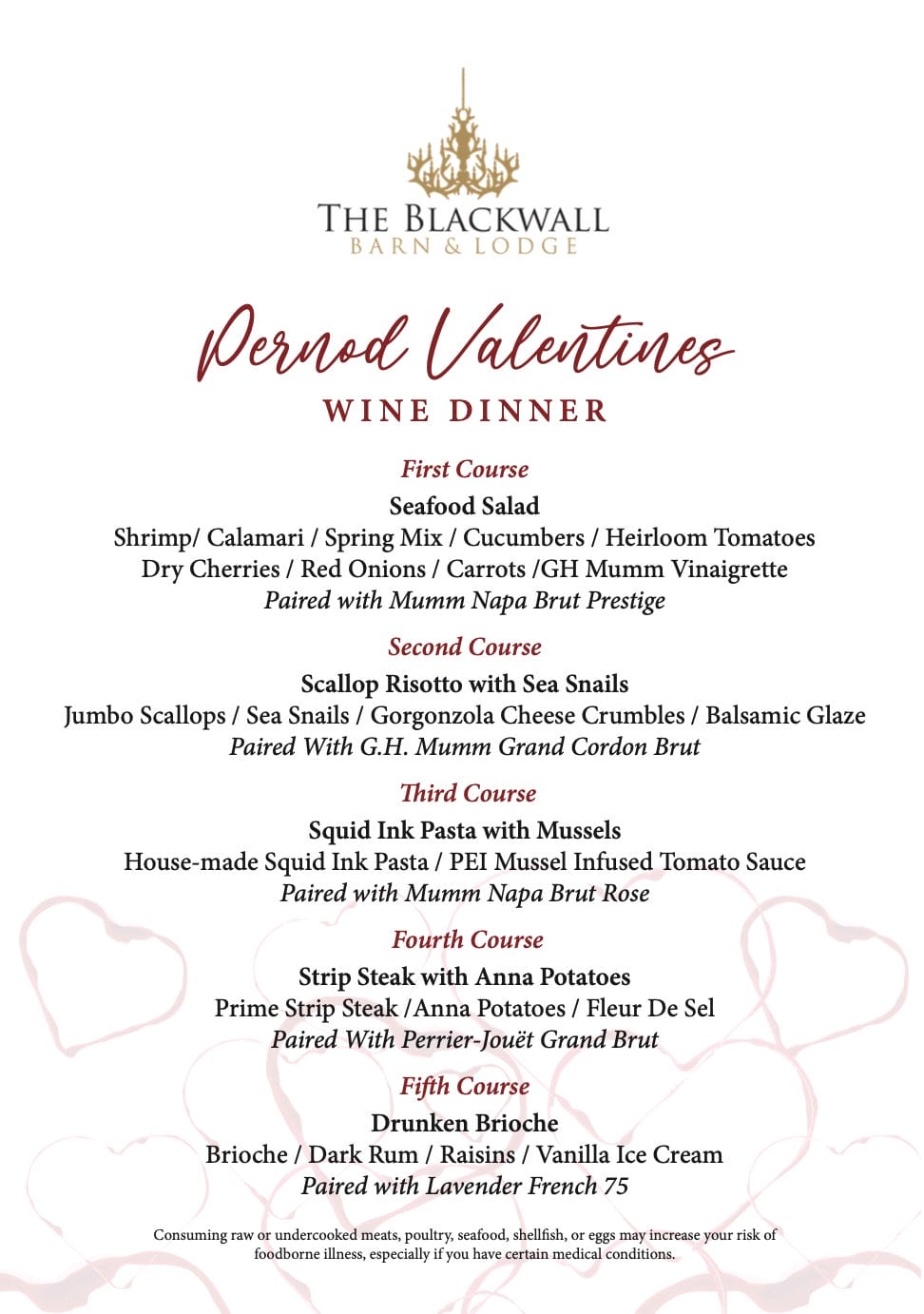 Sparkling Pernod Wine Valentine’s Dinner - Blackwall Barn & Lodge ...